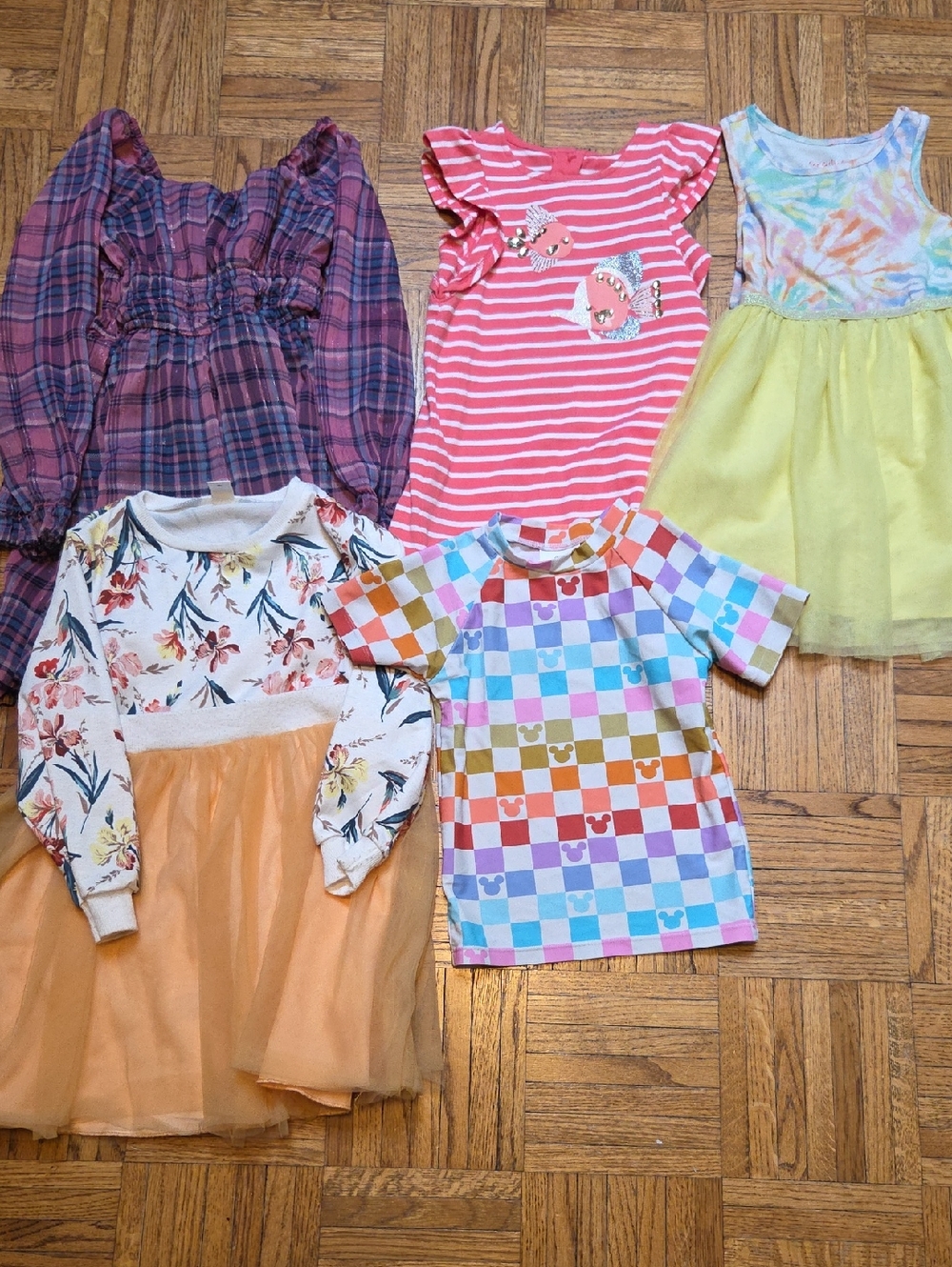 Four Dresses And Swim Rashguard Girls 4-5
